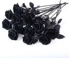 Laelfe 12 PCS Artificial Flowers Black Roses, Fake Silk Flower Long Stem Artificial Black Rose for Halloween Home Wedding Party 
