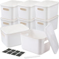 BBTO 8 Pcs White Plastic Storage Bins with Lids Organizing Container with Handle Stackable Containers for Organizing Including L