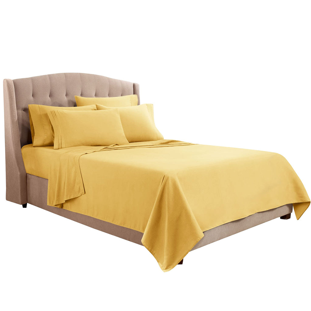 Clara Clark King Sheets, 6 Piece Set - Hotel Luxury Sheets For King Size Bed, Super Soft Bedding Sheets & Pillowcases, King Size Sheets, Mellow Yellow