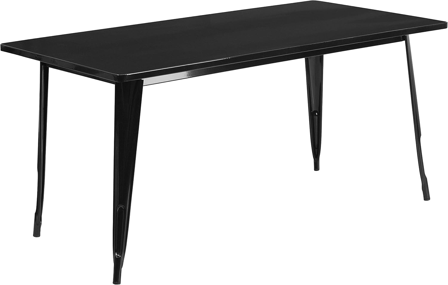 Commercial Grade 31.5 x 63 Rectangular Black Metal Indoor-Outdoor Table Set with 6 Stack Chairs
