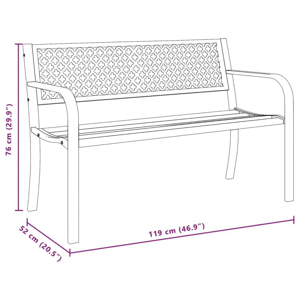 vidaXL 46.9" Black Powder-Coated Steel Garden Bench - Outdoor Patio Seating with Armrests, Easy Assembly for Garden/Patio