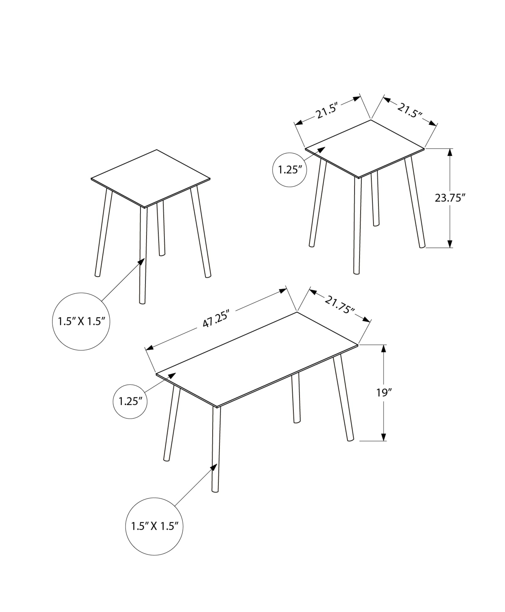 Monarch Specialties I 7899P Table Set, 3pcs Set, End, Living Room, Dark Walnut, Contemporary