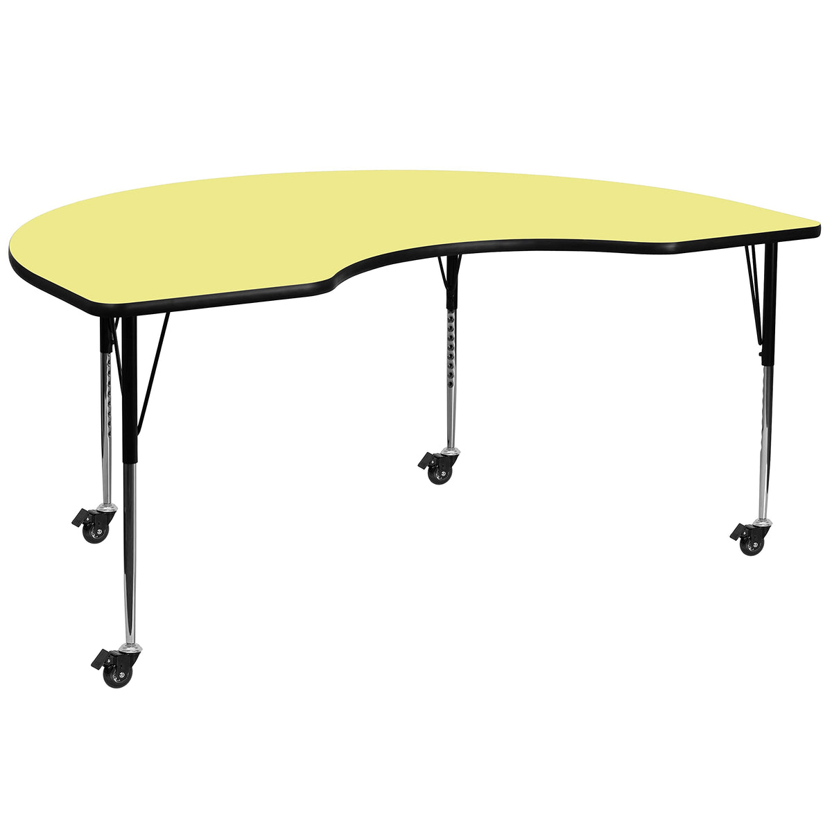 Flash Furniture Mobile Kidney Thermal Laminate Activity Table With Standard Height Adjustable Legs, 48"W X 72"L, Yellow