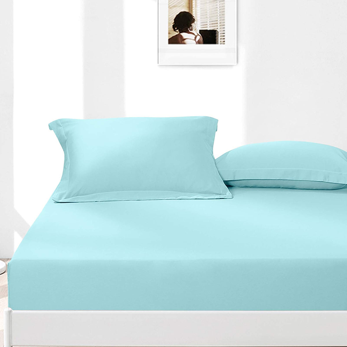 Ntbay 2 Pack 500 Thread Count 100% Egyptian Cotton Standard Pillow Shams, Super Soft And Breathable Oxford Pillowcases For Bed, 20X26 Inches, Aqua