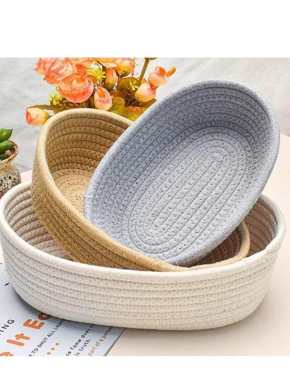 Nefity Handwoven Jute Rope Storage Basket Set Of 3 (Small, Medium & Large) Natural Shelf Organizer Bins For Kitchen Home Bathroo