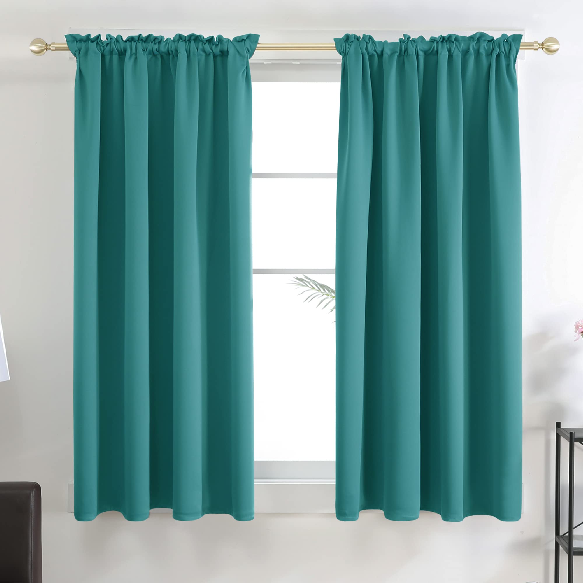 Deconovo Teal Curtains 63 Inch Length 2 Panels, Room Darkening Thermal Curtain Panels For Bedroom - 42W X 63L Inch, Teal, Set Of 2