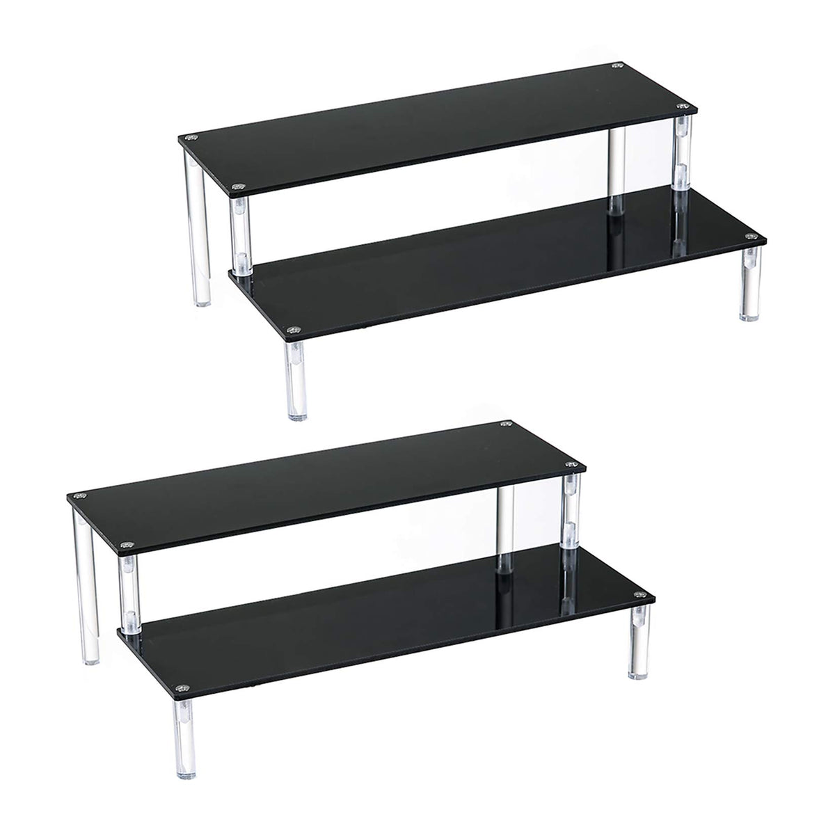 BYCY 2 Pack 2-Tier Black Acrylic Display Stand Display Shelf for Dessert Jewels Figurines, Cupcake Stand - 2 Pack ( 12 * 6.9 * 4
