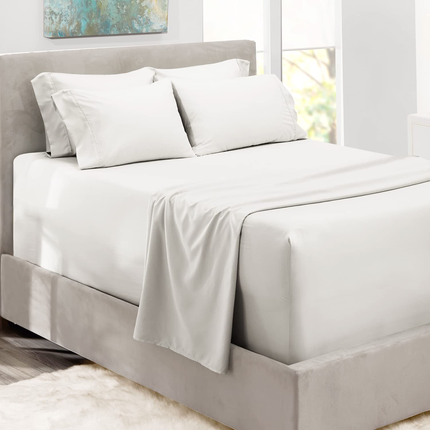 Hearth & Harbor Extra Deep Pocket Sheets - Fits Mattress 18-24 Inches Deep - Extra Deep Pocket King Size Sheets Sets - 6 Piece K