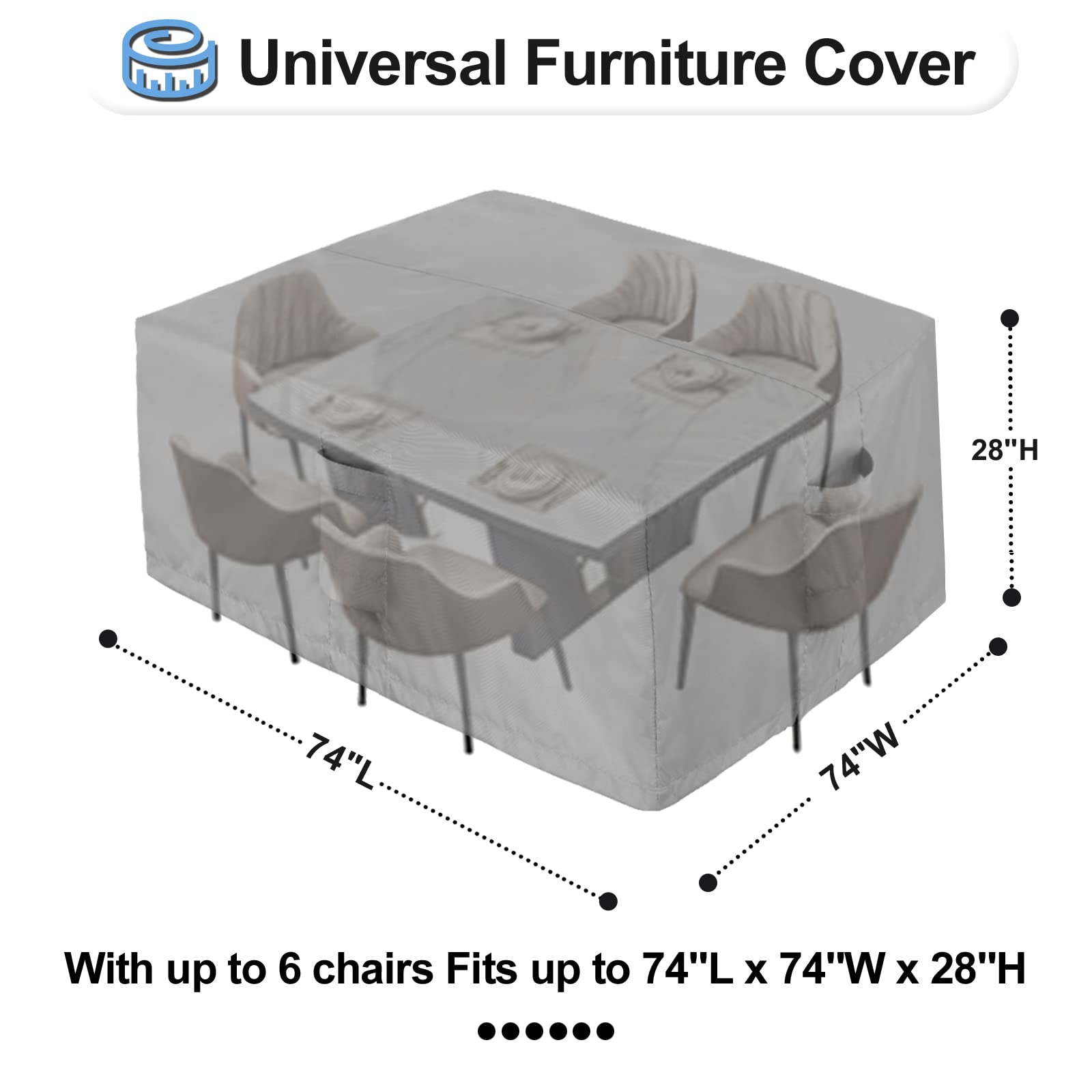 Outdoorlines Outdoor Waterproof Patio Table Furniture Set Covers - Square Couch Sectional Cover Outside Weatherproof Patio Furniture Covering For Deck, Lawn And Backyard 74' L X 74' W X 28' H, Grey