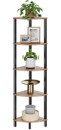 VIMBER Corner Shelf, 5-Tier Corner Bookshelf, Industrial Corner Ladder Shelf, Rustic Display Shelf for Living Room, Bedroom, Kit