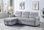 Lilola Home Ruby Light Gray Velvet Reversible Sleeper Sectional Sofa with Storage Chaise and Side Pocket