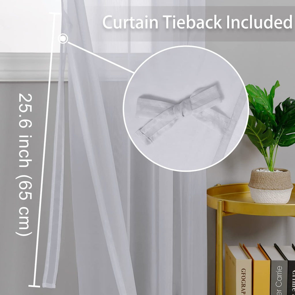 Hiasan Grey Sheer Curtains For Bedroom With Tiebacks, Grommet Light Filtering Extra Wide Voile Texture Window Curtains For Living Room, Kids' Room And Nursery, W70 X L84, 2 Soft Drape Panels