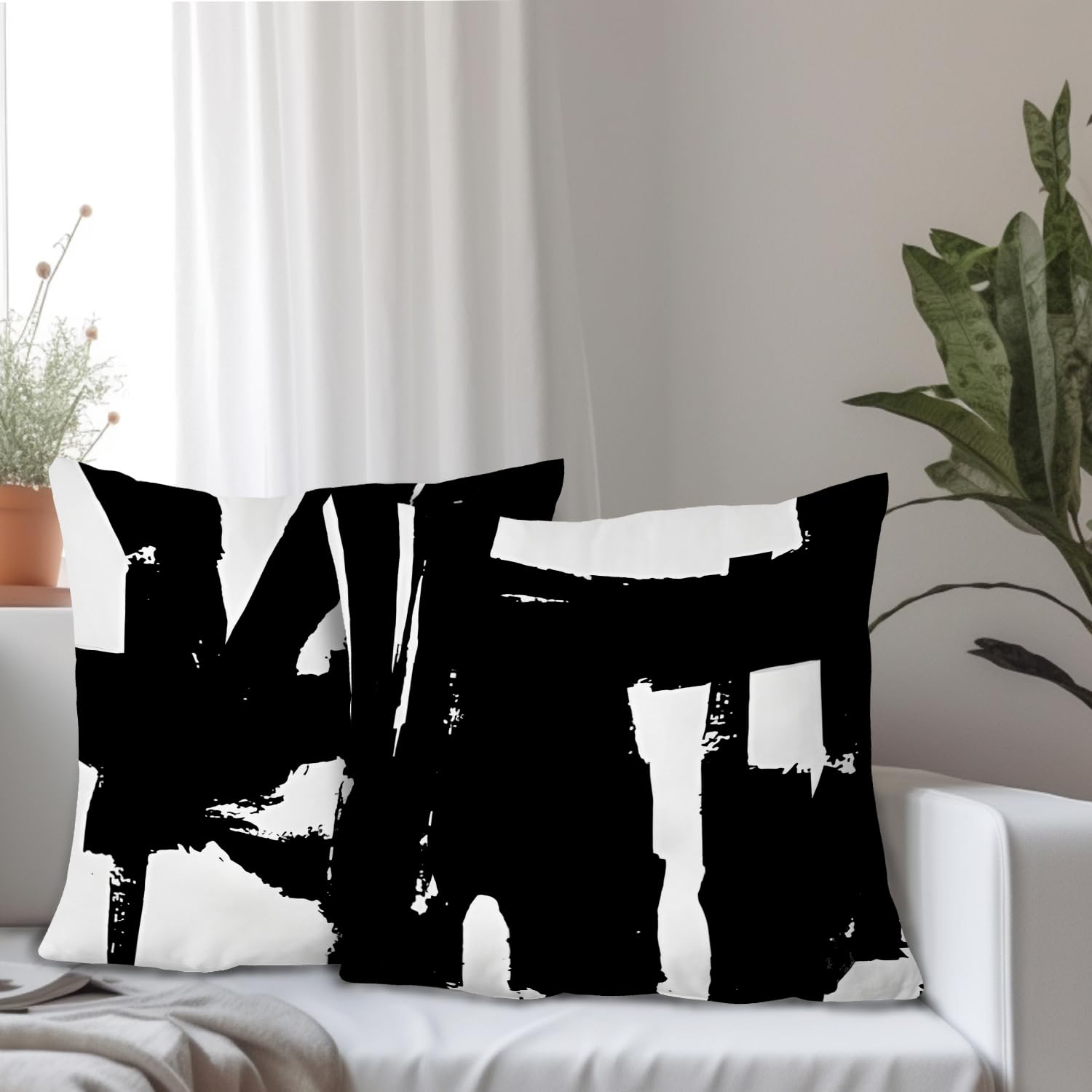Supwhd Black And White Pillow Covers, Black And White Pillows Cover 20X20, Black And White Throw Pillows Cover Set Of 2, Black A