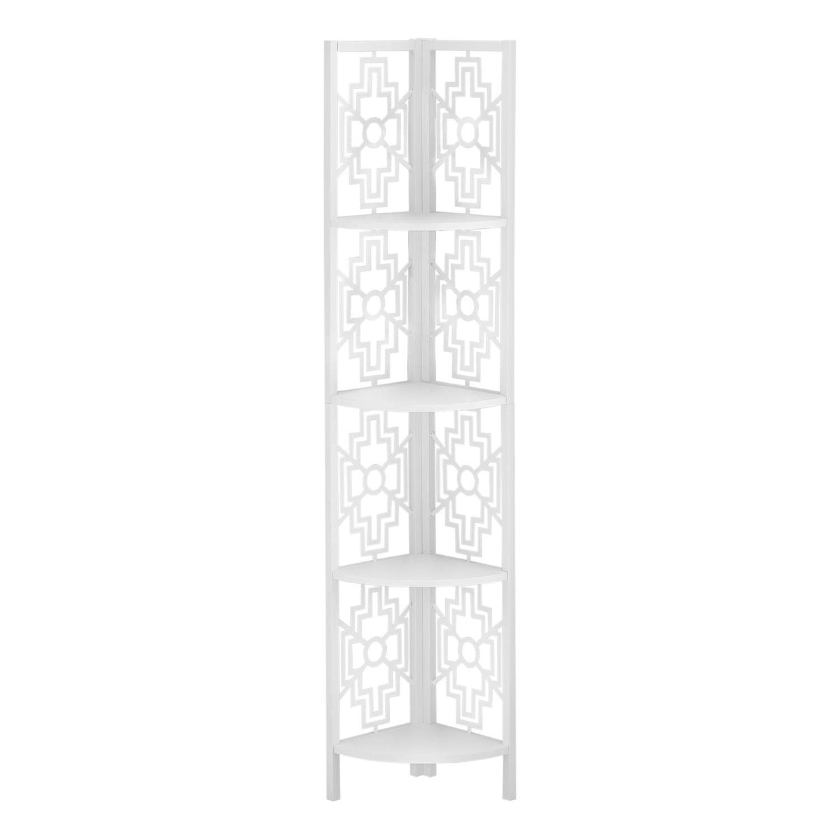 Monarch Specialties I 3623 Bookshelf, Bookcase, Etagere, Corner, 4 Tier, 62 Inch  H, Office, Bedroom, Metal, Laminate, White, Transit