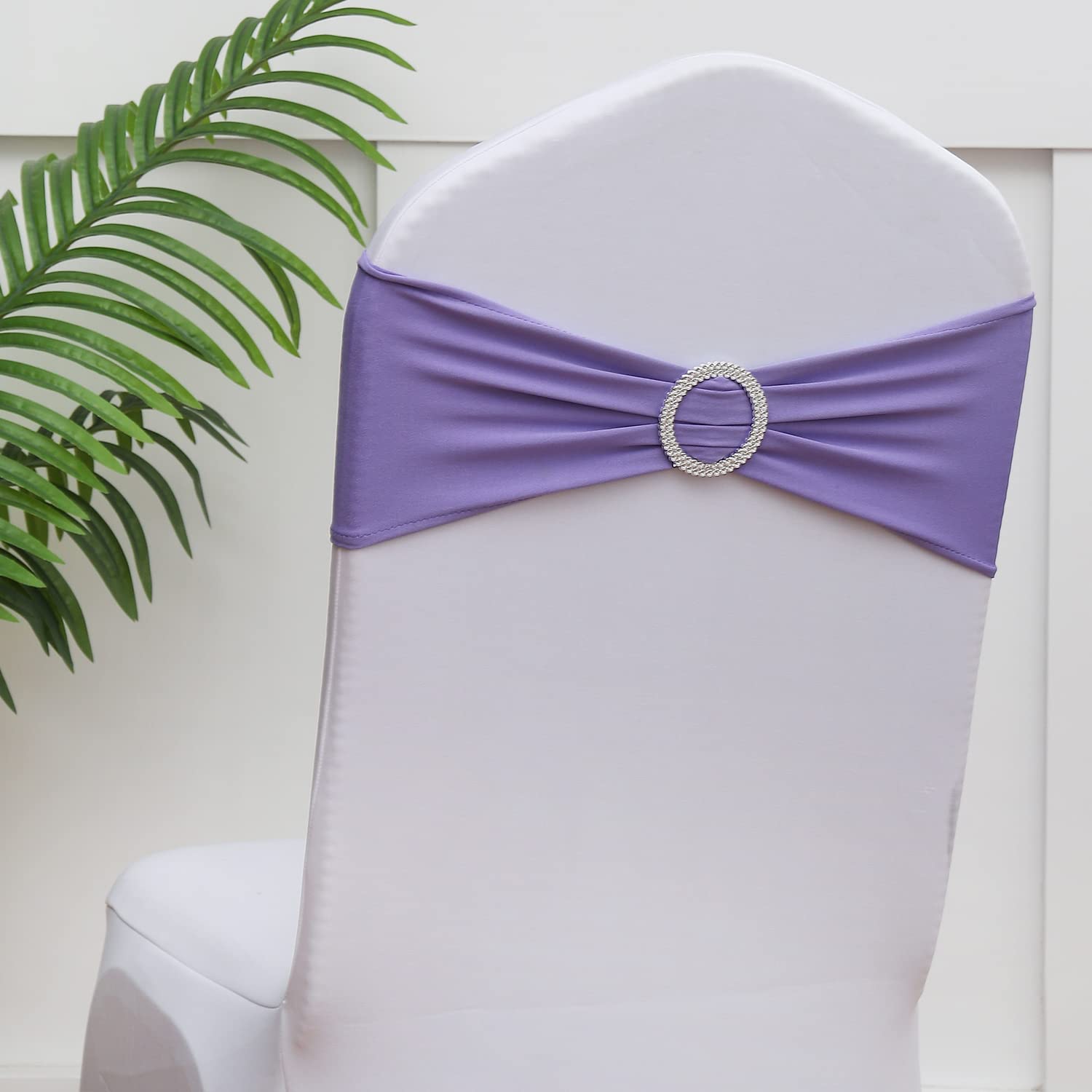 Gankar 100Pcs Lavender Chair Sashes For Wedding Ceremony, Elastic Chair Bands Bows For Party Banquet Theme Hotel Restaurant Even