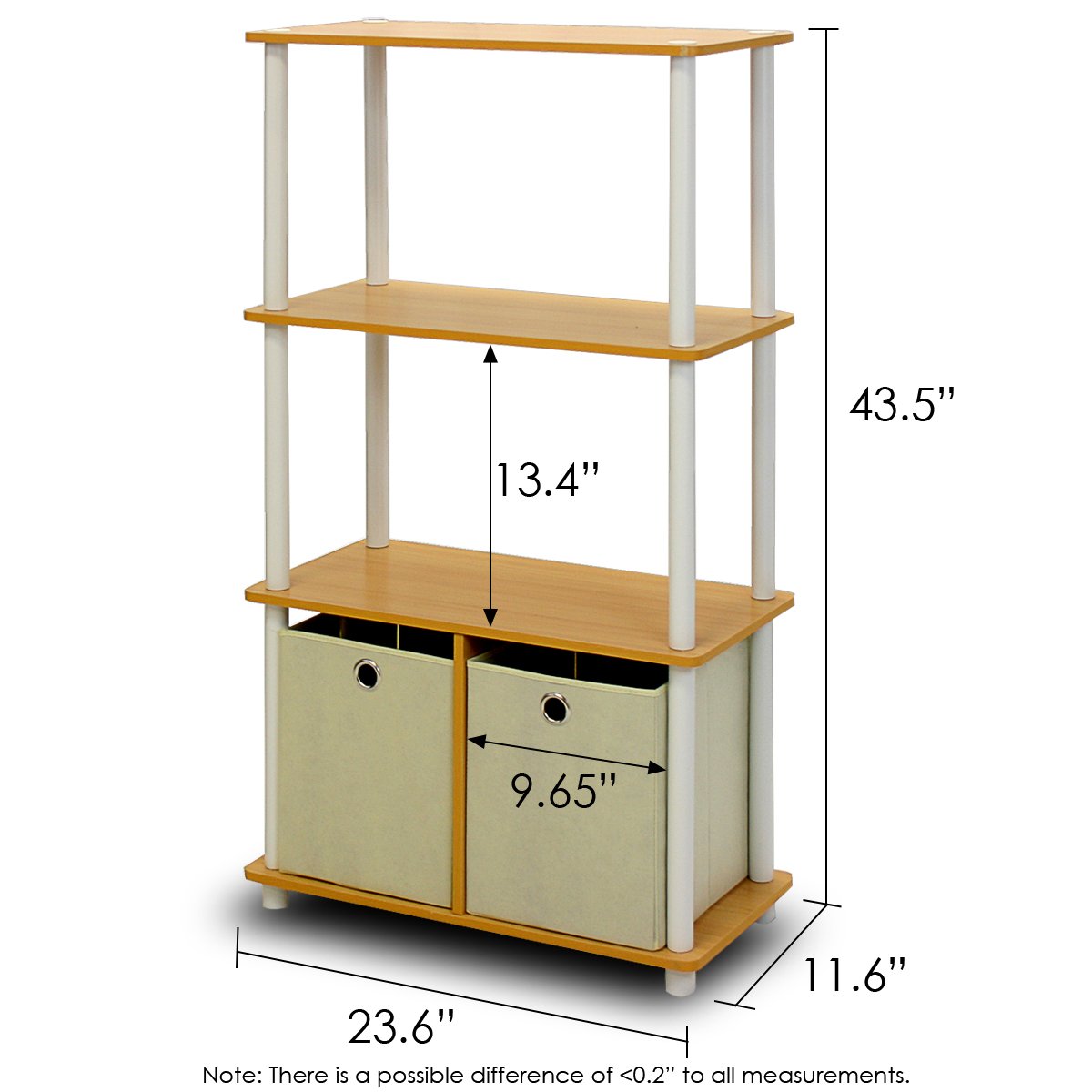 Furinno NW889BE/WH Go Green 4-Tier Multipurpose Storage Rack w/Bins, Beech/White