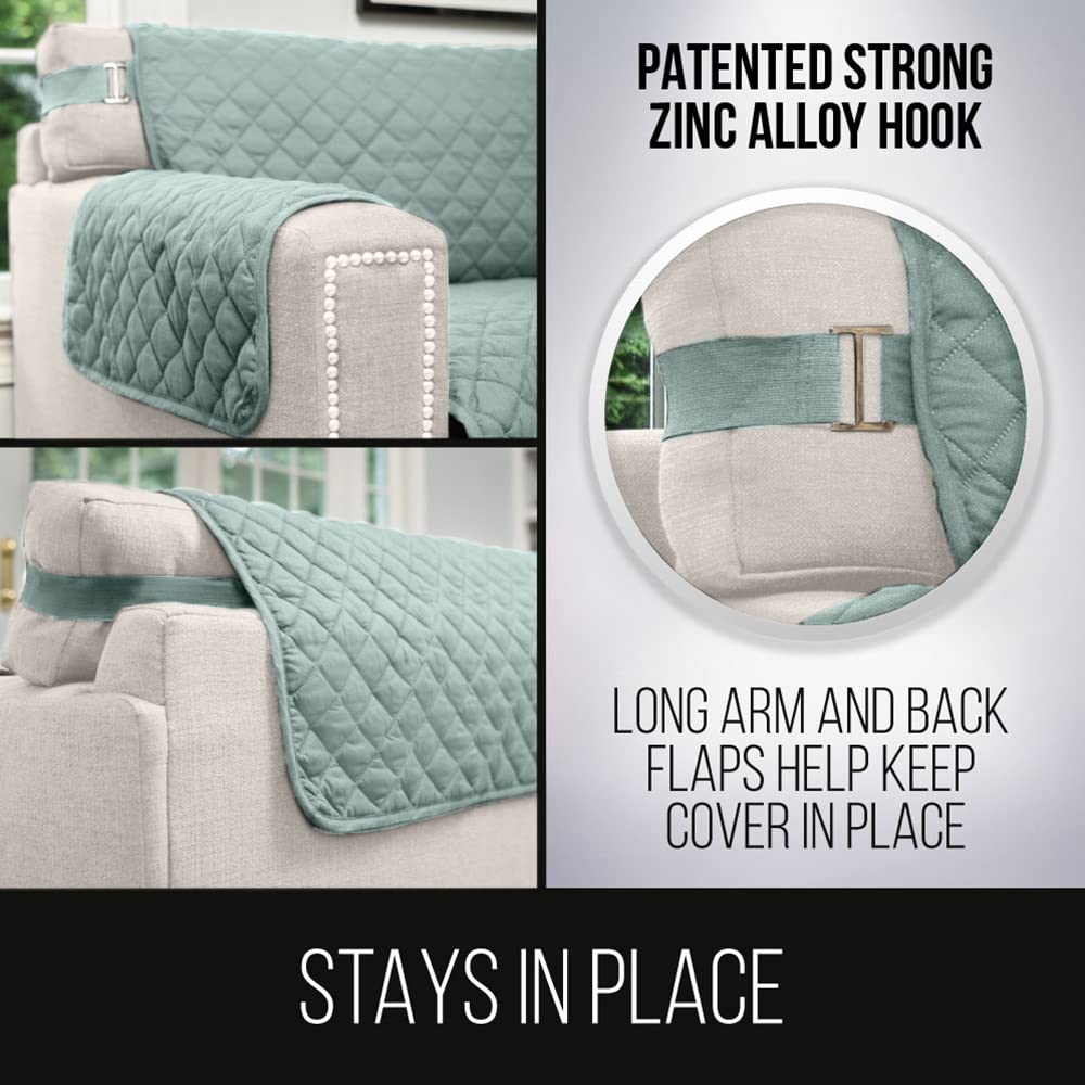 Sofa Shield Patented Couch Slip Cover, Large Cushion Protector, Reversible Stain And Dog Tear Resistant Slipcover, Quilted Microfiber 78” Seat, Washable Covers For Dogs Pets Kids, Seafoam Cream