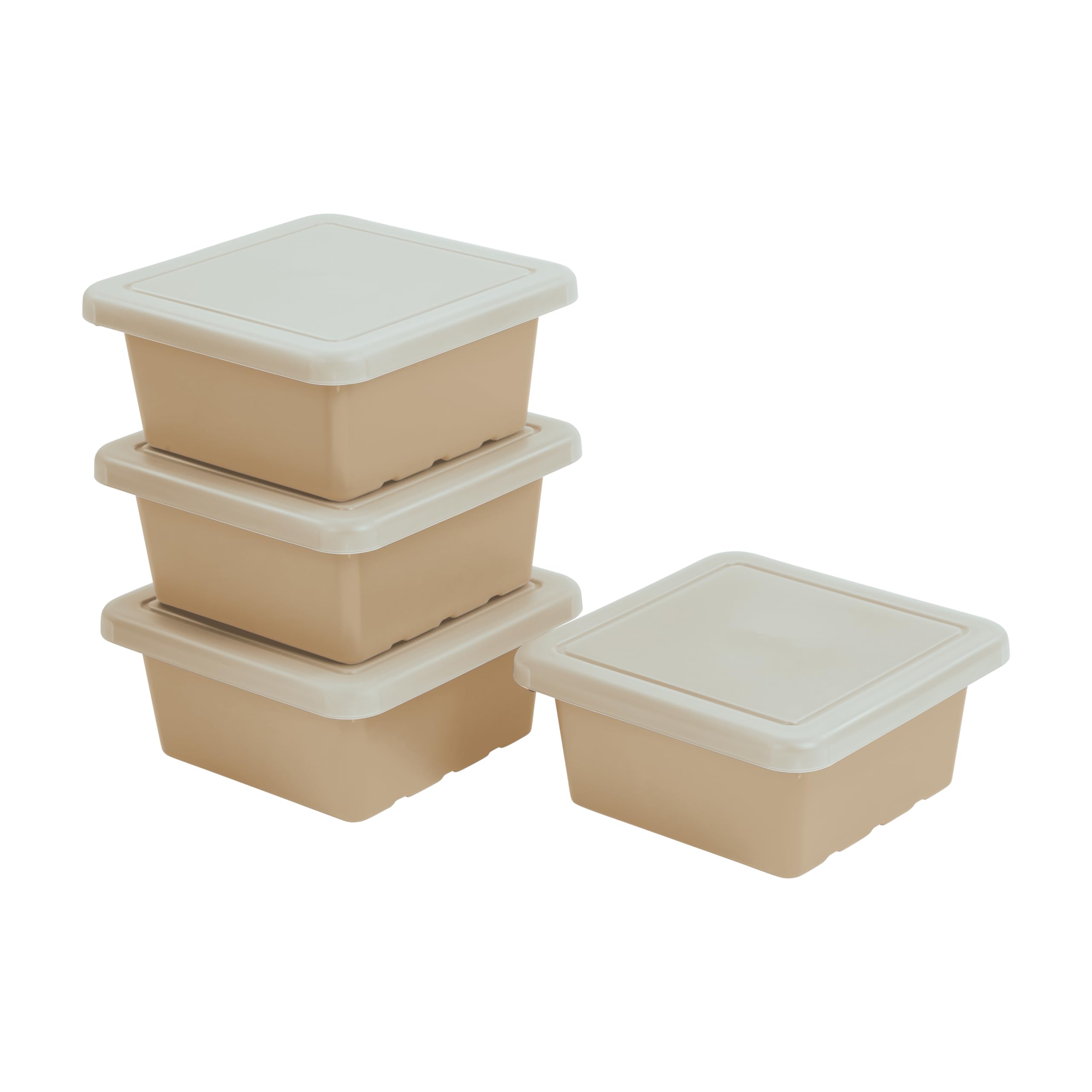 ECR4Kids Square Bin with Lid, Storage Containers, Sand, 4-Pack