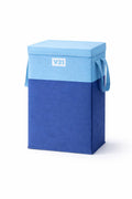 V21 Foldable Laundry Hamper with Lid, 75L, Rectangular, Nylon, Solid Pattern, Lightweight, with Handles, 30x30x40 cm (Blue & Nav