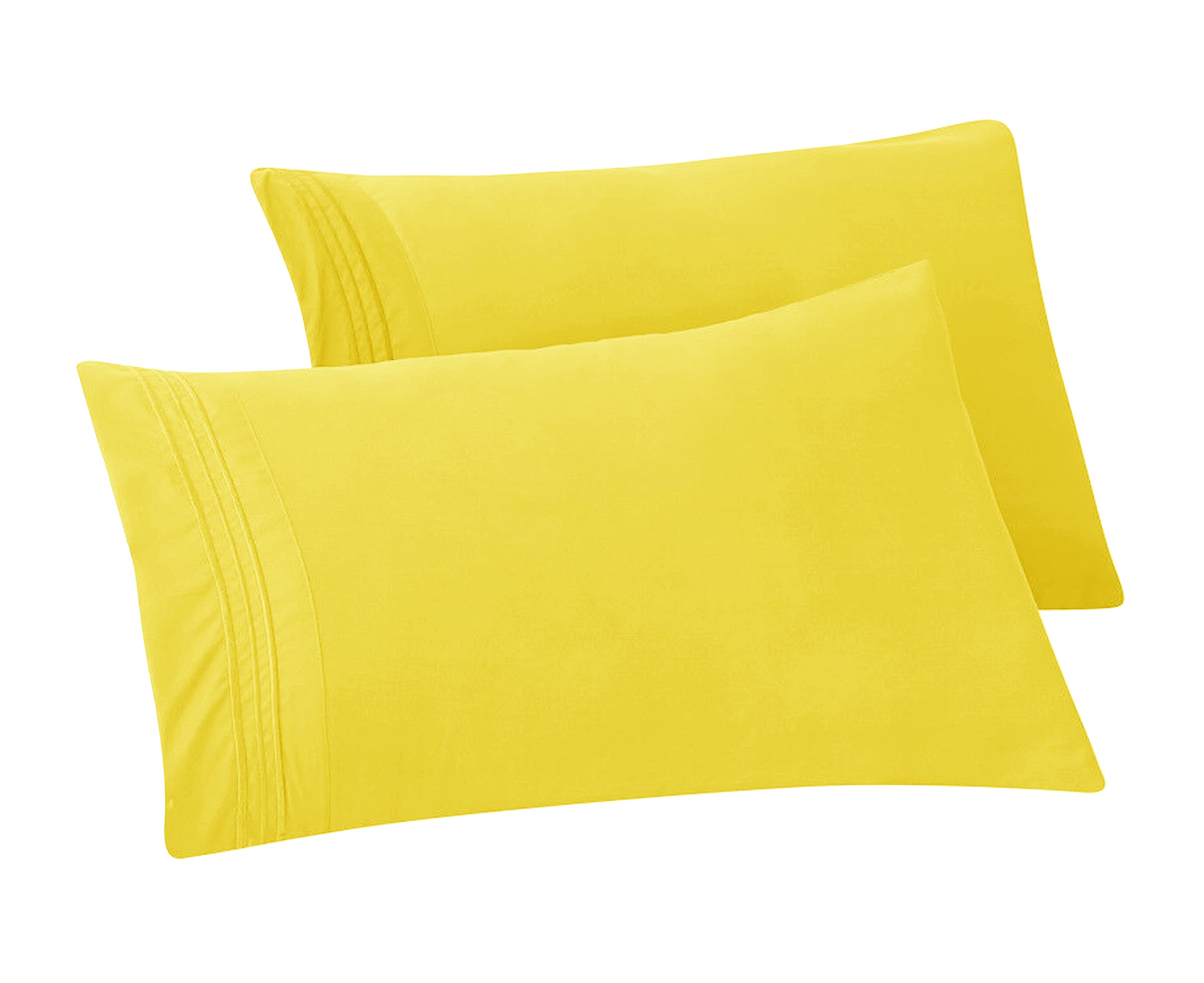Elegant Comfort Solid Pillowcases 1500 Thread Count Egyptian Quality - Easy Care, Smooth Weave, Wrinkle And Stain Resistant, Easy Slip-On, 2-Piece Set, King Pillowcase, Yellow