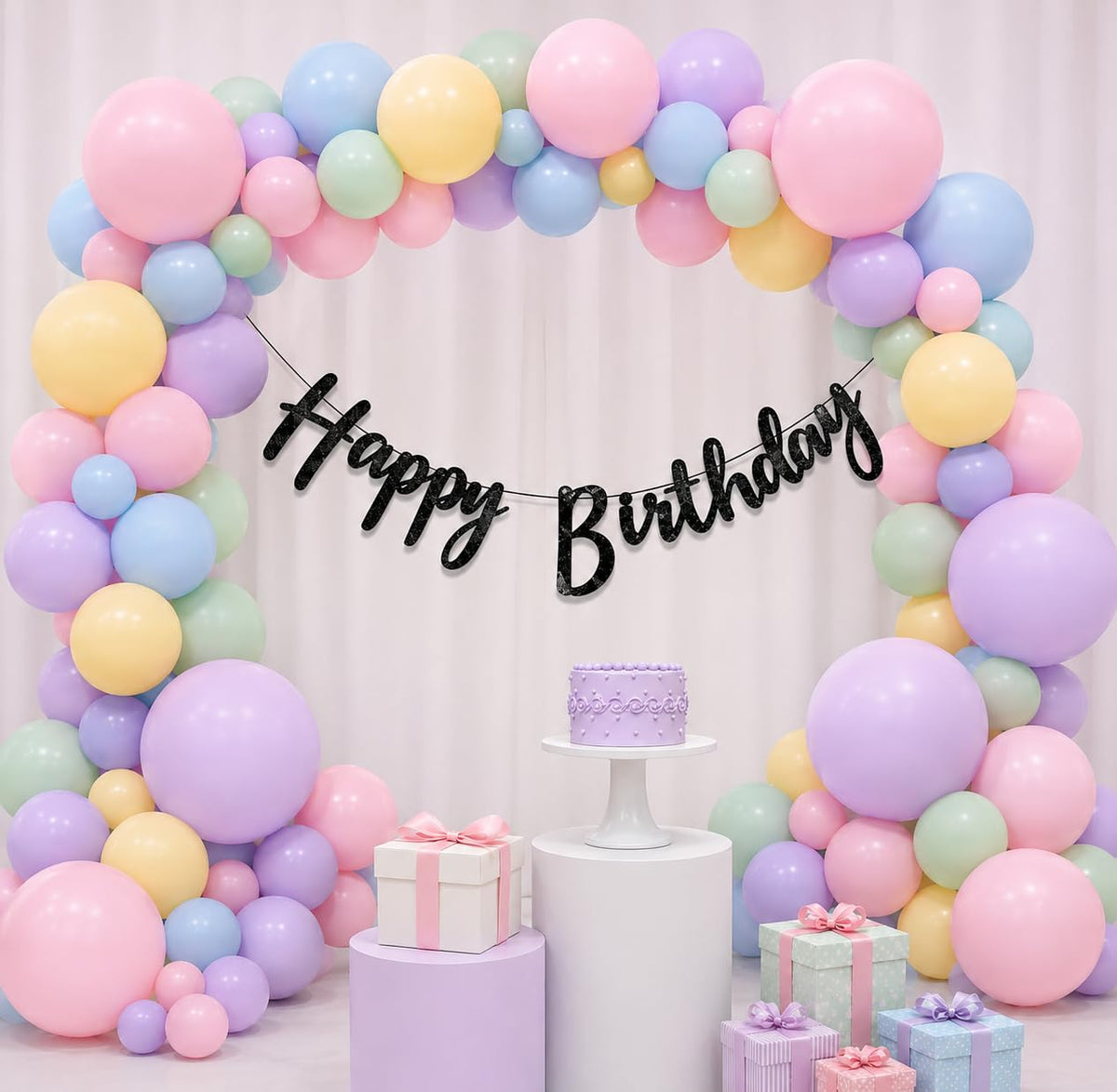 Pastel Birthday Decoration Kit with Macaron Balloons & Banner