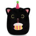 KOPHINYE Black Cat Plush, 8 inch Birthday Cat Stuffed Animal Happy Birthday Plush Cute Cat Plush Pillow with Cake, Kawaii Cat Pl