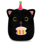 KOPHINYE Black Cat Plush, 8 inch Birthday Cat Stuffed Animal Happy Birthday Plush Cute Cat Plush Pillow with Cake, Kawaii Cat Pl