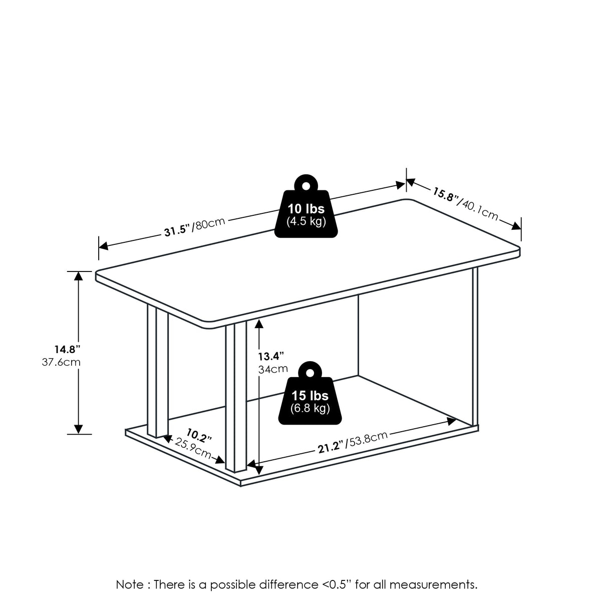 Furinno Basic Home Living Coffee Table, White/White