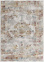 HomeRoots Multi 100% High Grade Polypropylene 4â€ x 6â€ Gray and Beige Distressed Ornate Area Rug