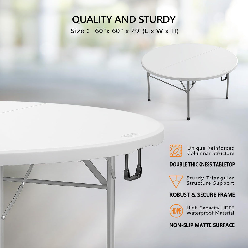 Vingli 48' Round Bi-Folding Commercial Table, 4 Feet Portable Plastic Dining Card Table For Kitchen Or Outdoor Party Wedding Event, 4-Pack