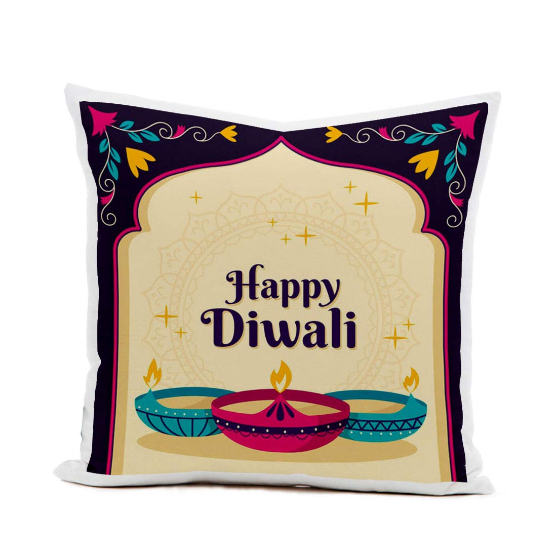 Khakee Happy Diwali Theme Cushion Cover (12 Inches) With Filler  Diwali Gift,Deepawali Gift For Home Decor(Pdci196)