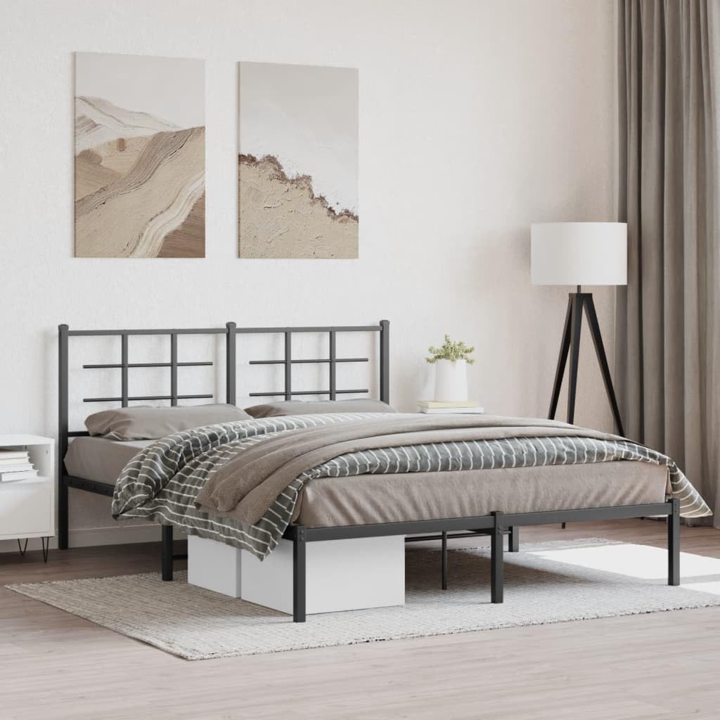 vidaXL Black Steel Double Bed Frame - Modern Bedroom Furniture with Headboard, Metal Slats, Under Bed Storage, 81.5"x61.4"x35.4"