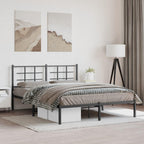 vidaXL Black Steel Double Bed Frame - Modern Bedroom Furniture with Headboard, Metal Slats, Under Bed Storage, 81.5"x61.4"x35.4"