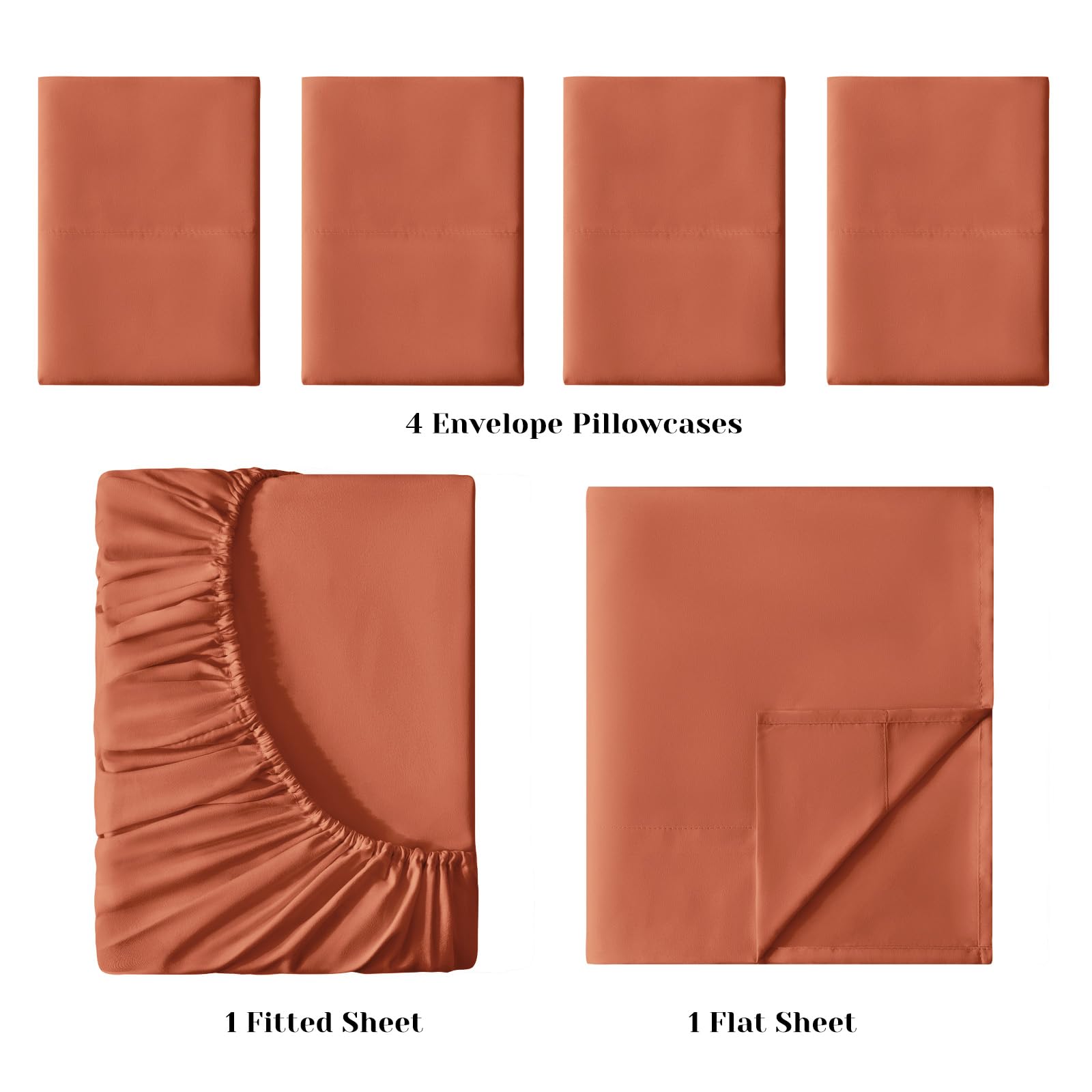Bysure 6 Pieces Bed Sheets Set(Full, Terracotta) - Hotel Luxury Super Soft 1800 Thread Count 100% Microfiber Sheets With Deep Po