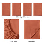 Bysure 6 Pieces Bed Sheets Set(Queen, Terracotta) - Hotel Luxury Super Soft 1800 Thread Count 100% Microfiber Sheets With Deep P