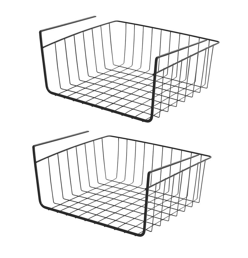 Go Hooked 12inch Under Shelf Basket (Powder Coated Iron, Black) (Set of 2)
