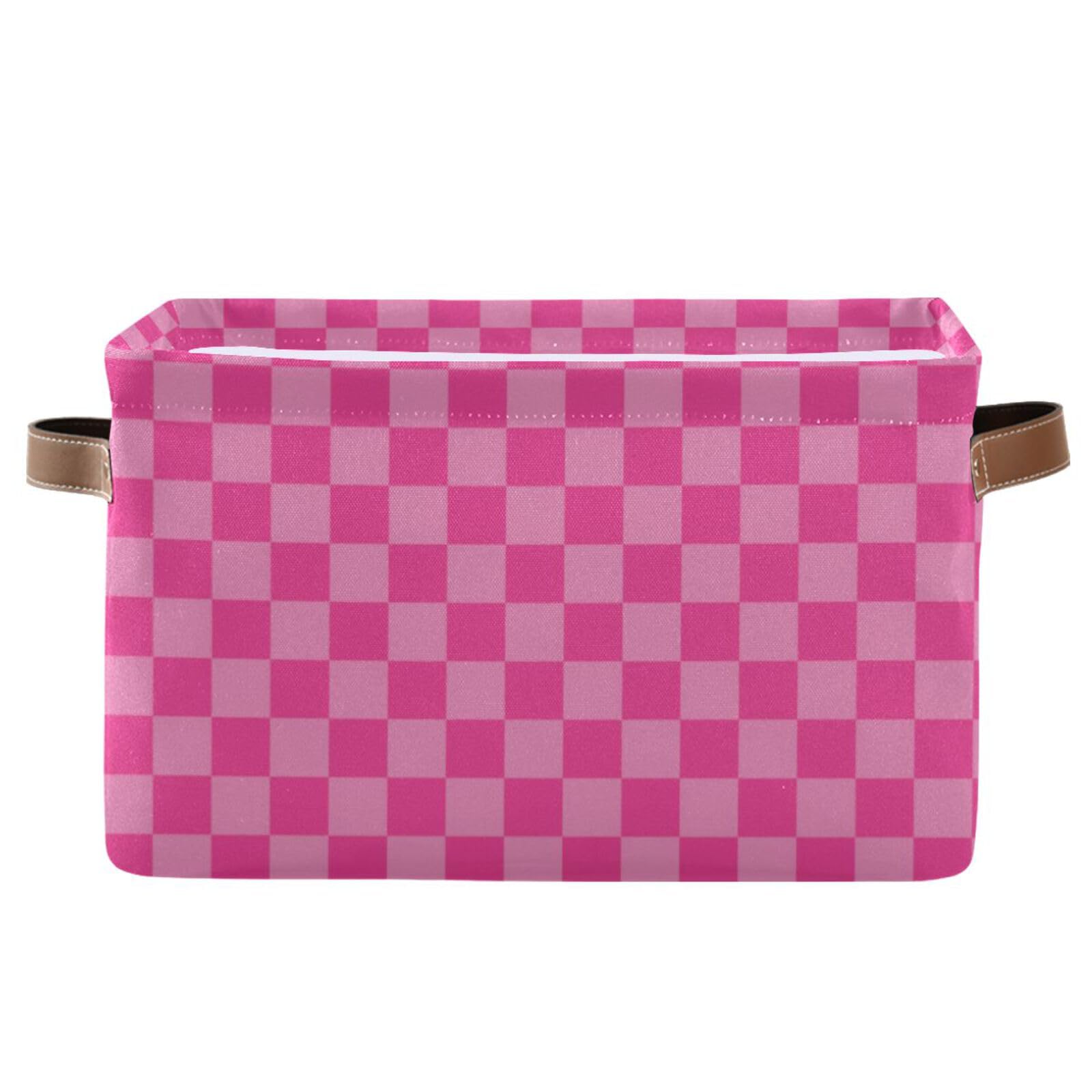 Emelivor Pink Checkered Storage Basket Bins Foldable Laundry Hamper Storage Bins Box Organizer for Pet Books Clothes Makeup Nurs
