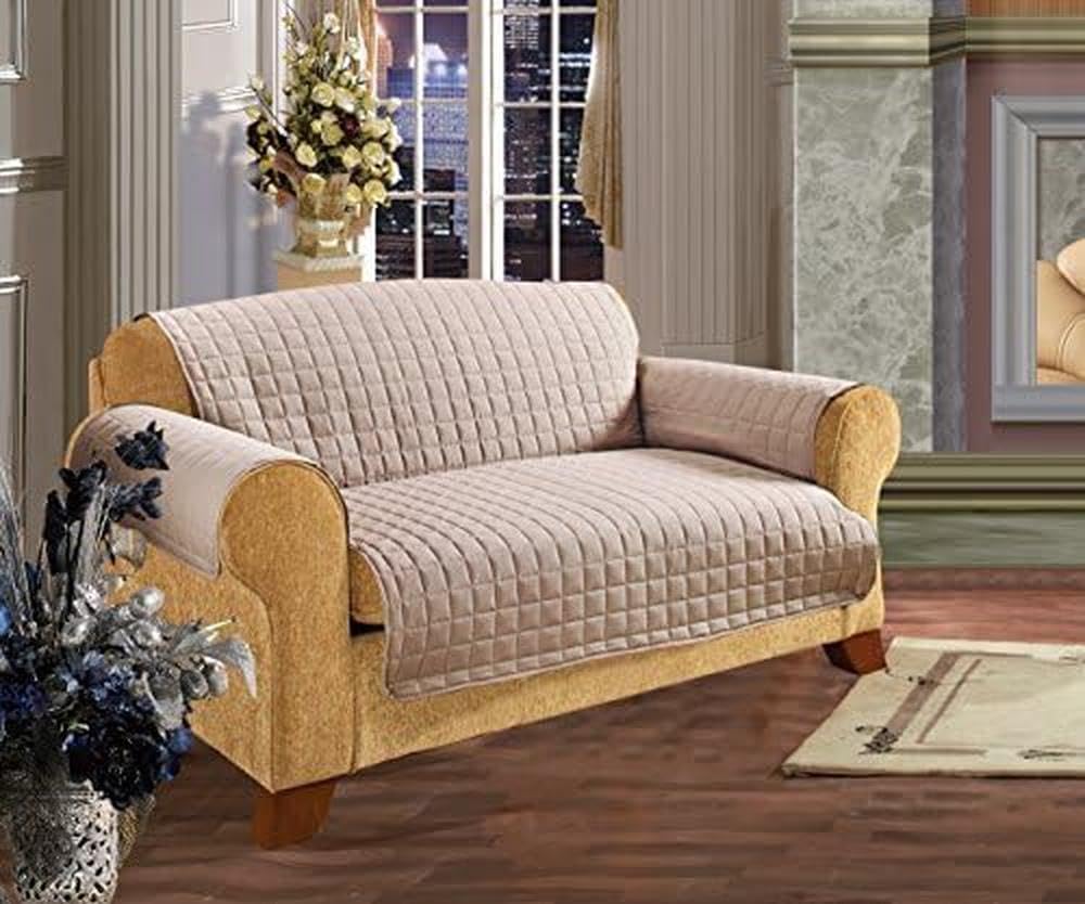 Elegance Linen Quilted Pet Dog Children Kids - Furniture Protector- Microfiber Slip Cover Natural Sofa