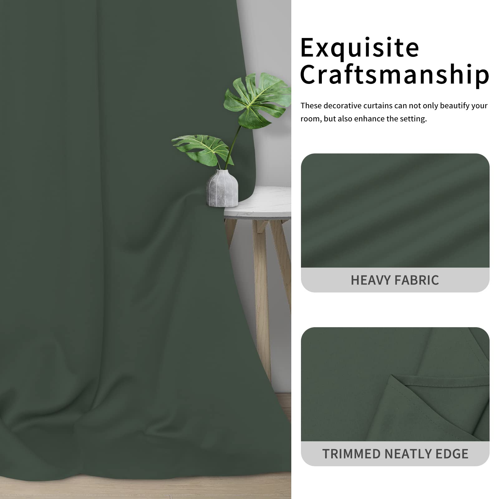 Easy-Going Blackout Curtains For Bedroom, Solid Thermal Insulated Grommet And Noise Reduction Window Drapes, Room Darkening Curtains For Living Room, 2 Panels (34X45 In, Greyish Green)