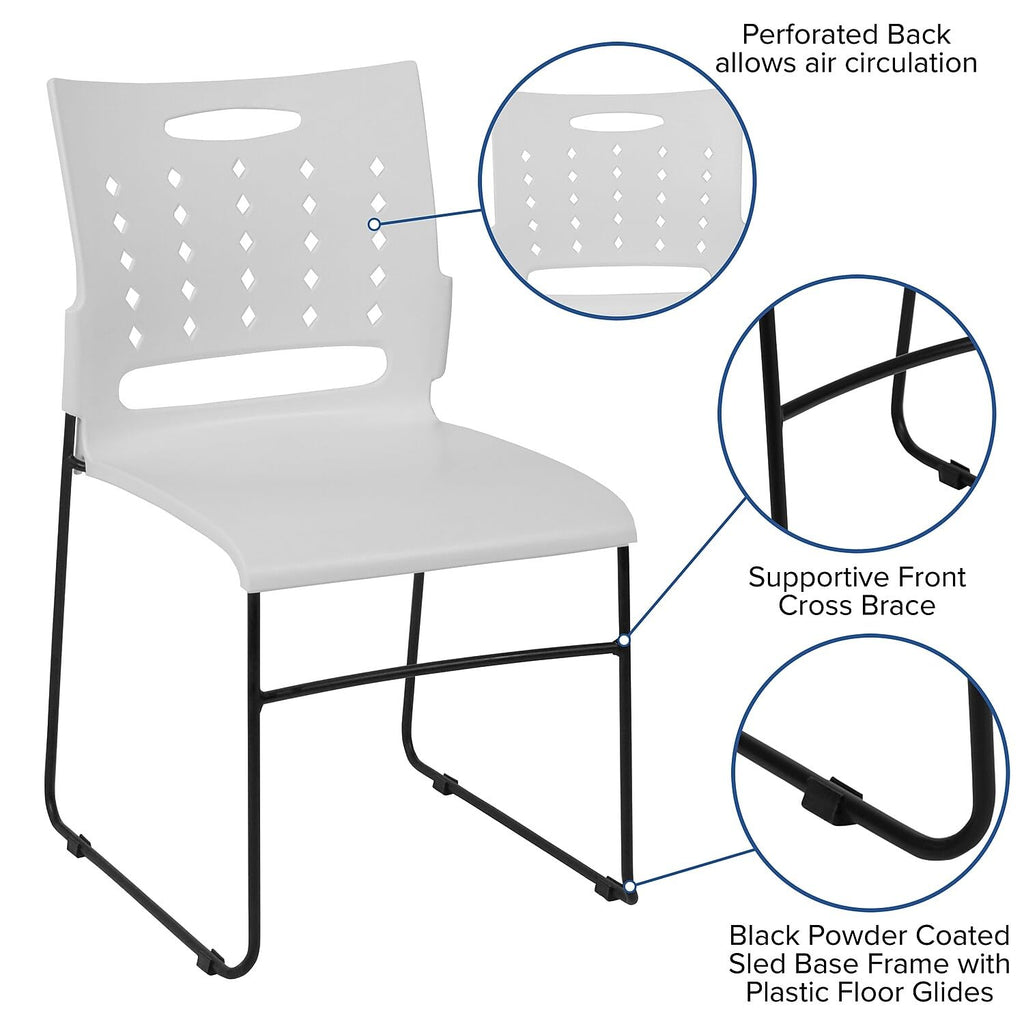 Flash Furniture Hercules Series 881 Lb. Capacity White Sled Base Stack Chair With Air-Vent Back