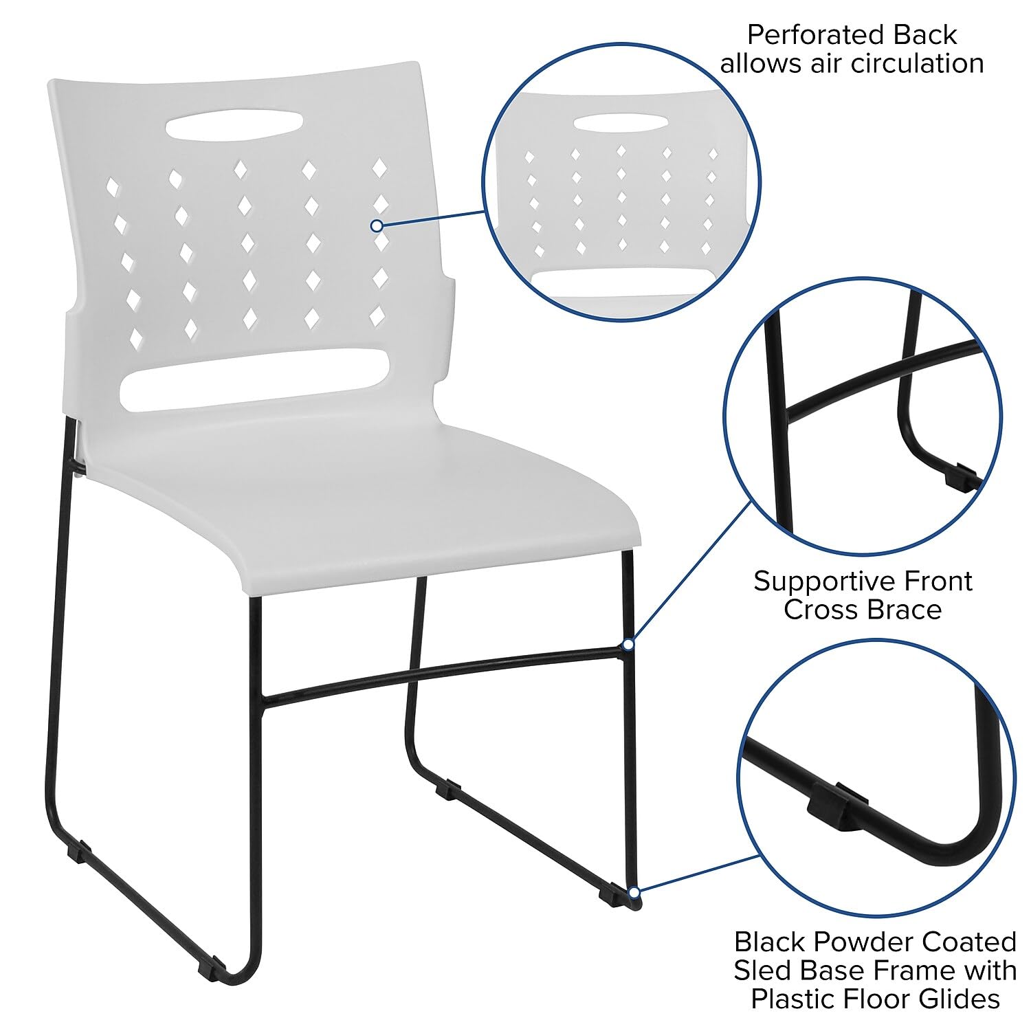 Flash Furniture Hercules Series 881 Lb. Capacity White Sled Base Stack Chair With Air-Vent Back