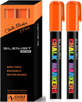 Silenart Orange Chalk Markers 2 Pack - Orange Dry Erase Markers Pen - Liquid Chalk Markers For Chalkboard, Window, Glass, Mirror