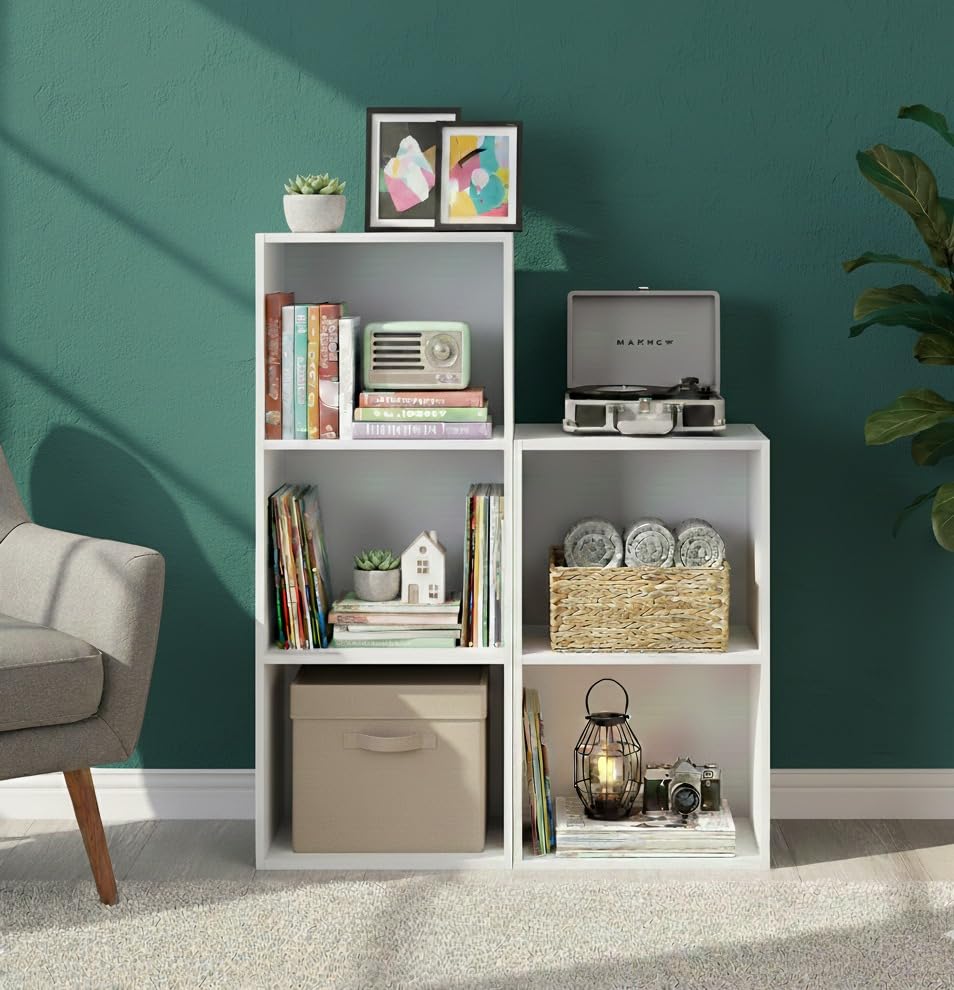 The Good Luck Wooden Bookcase Shelving Display Storage Shelf White, 3 * 2 Tier