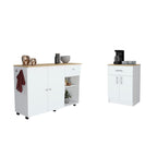 Victoria 2 Piece Kitchen Set, Kitchen Island + Kitchen Pantry, White/Light Oak