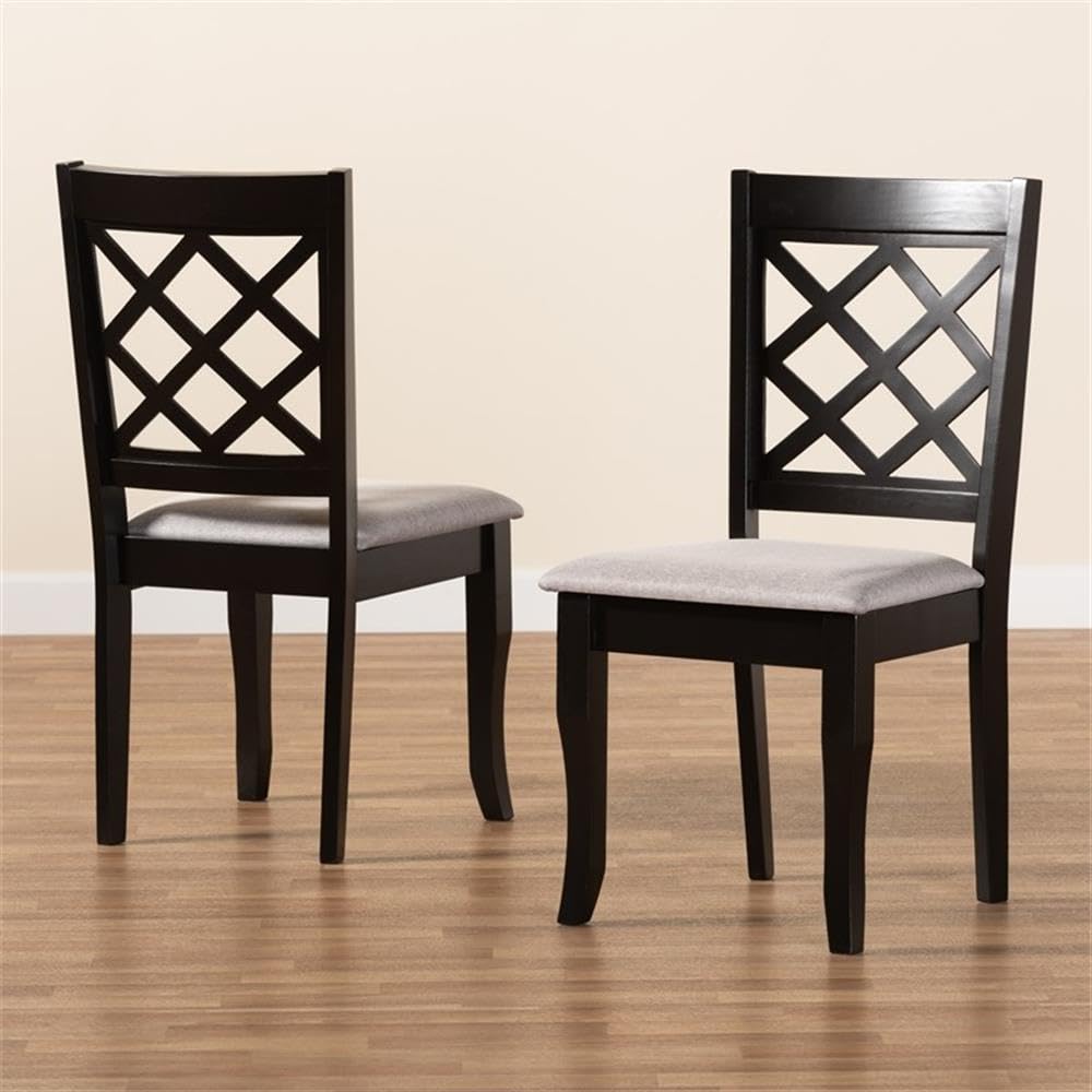 Baxton Studio Verner Modern and Contemporary Grey Fabric Upholstered and Dark Brown Finished Wood 2-Piece Dining Chair Set