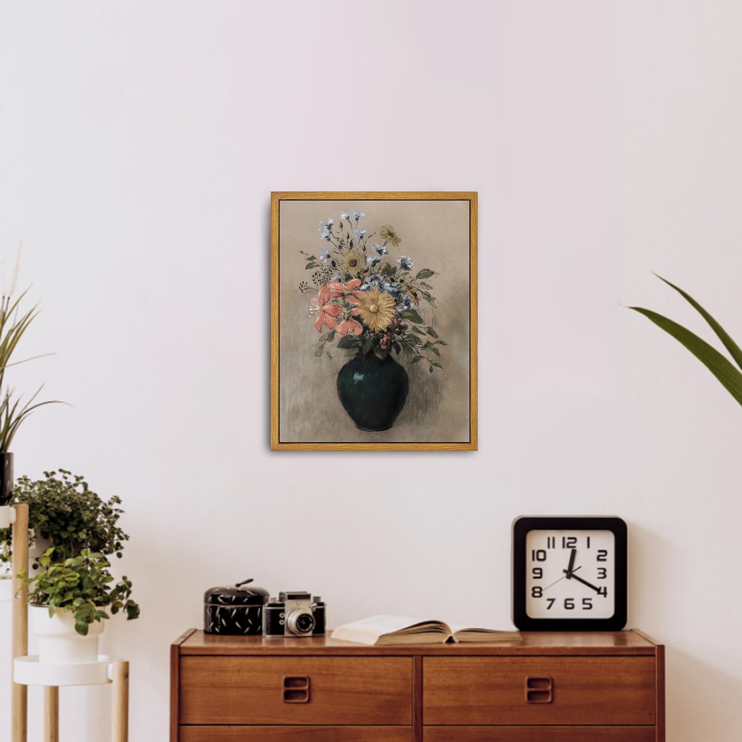 Roslynity Framed Canvas Wall Art Vintage Print Wildflowers Still Life Paintings Neutral Pastel Antique Retro Aesthetic Artwork F