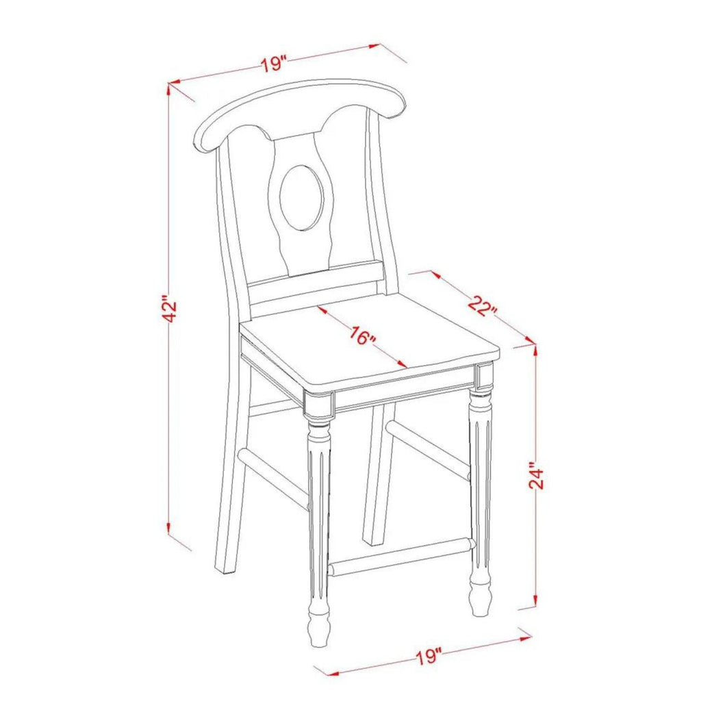 East West Furniture KES-WHI-W Kenley Counter Height Dining Napoleon Back Solid Wood Seat Chairs, Set of 2, Buttermilk & Cherry