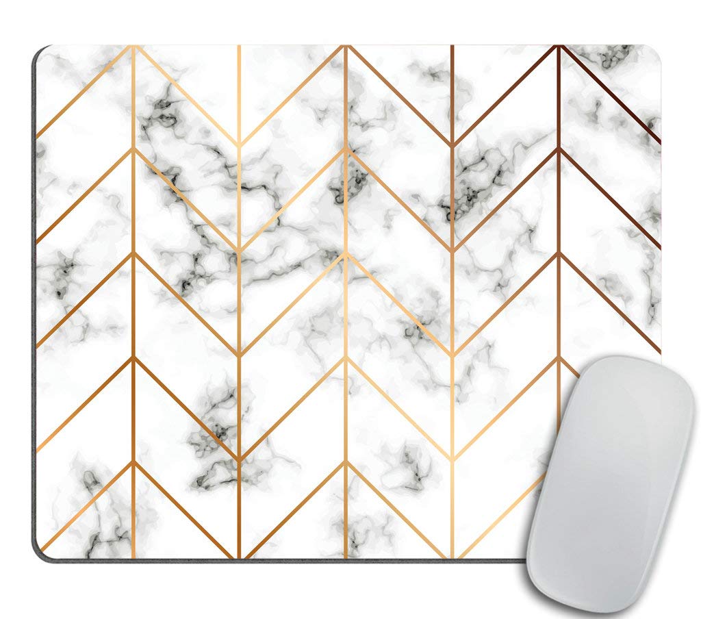 Marble Texture Mouse Pad, Golden Geometric Lines Mousepad, Black And White Marbling Surface Mouse Pad