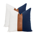 Vfuty Set Of 2 Boho Decor Faux Leather And Cotton Patchwork Pillow Cover 24X24 Farmhouse Rustic Throw Pillow Case Navy Blue And
