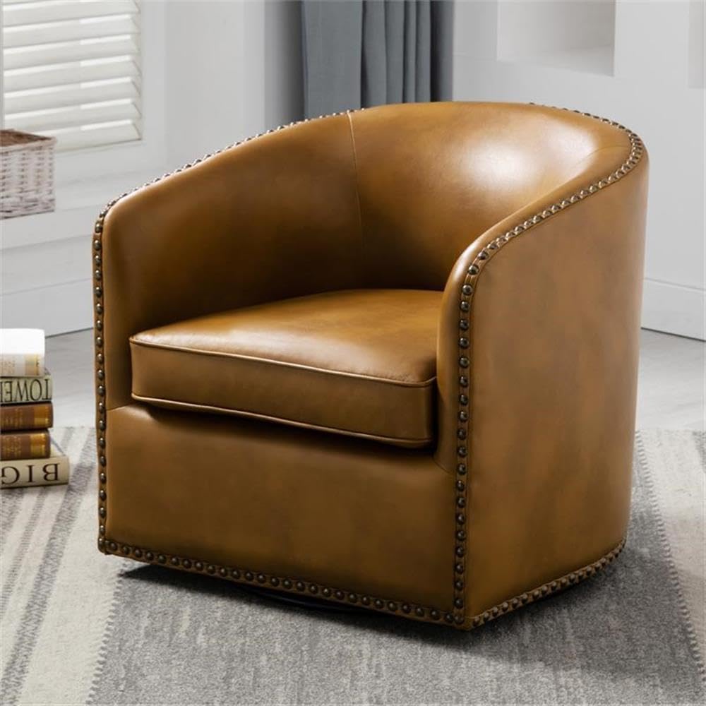 Comfort Pointe Tyler Midnight Blue Faux Leather Swivel Arm Chair with Nailhead Trim